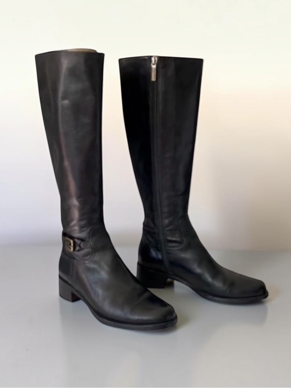 L.K. BENNETT London Black Leather Side Zipper Knee High Boots Size 35